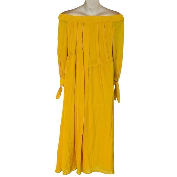 Derek Lam Saffron Yellow Silk Georgette Off Shoulder Midi Dress Sz 2 - Picture 6 of 11